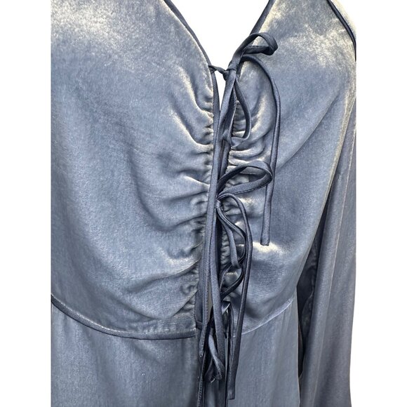 Intermix Blue Velvet Top Size 4 Long Sleeve Peplum Tie Front Boho Fairy Goth - Picture 6 of 15